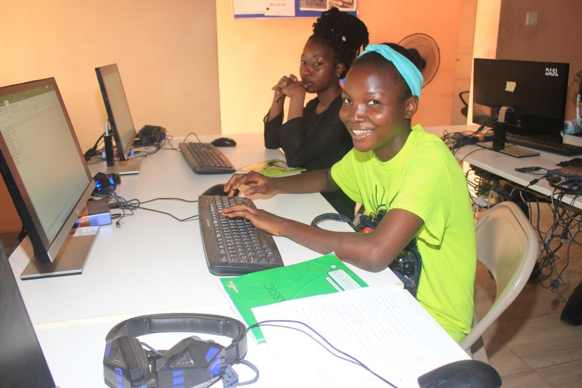 youth girl receiving computer training Sierra Leone