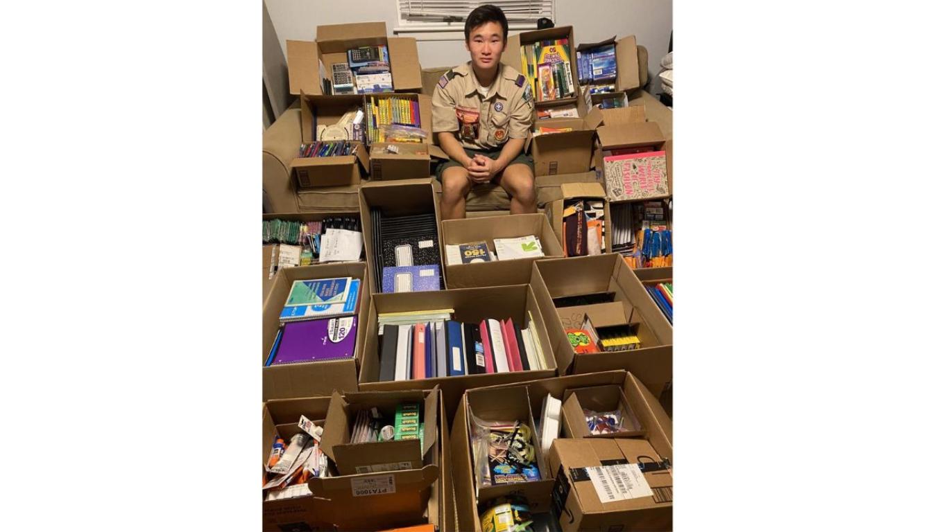 Douglas held a school supply drive for his Eagle Scout project