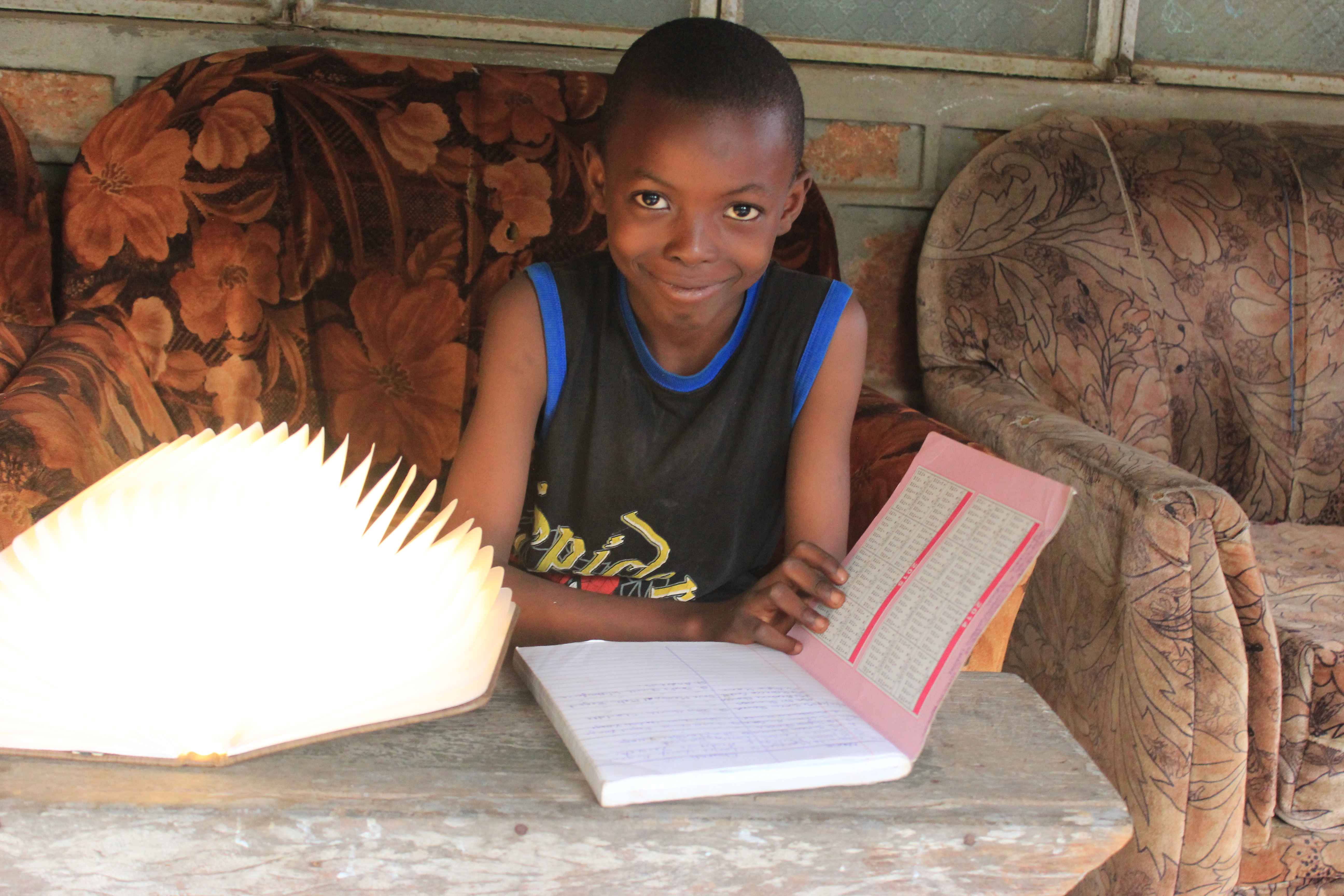 Boy using solar book