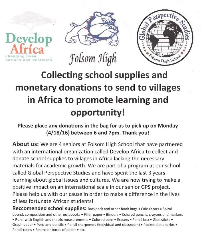 High school collects school supplies for africa schools
