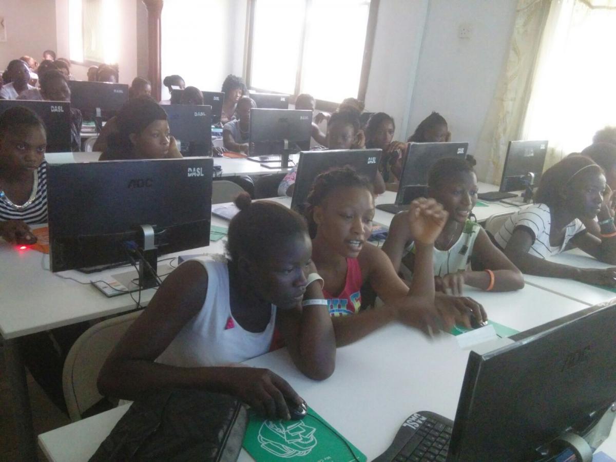 Girls at computer class 