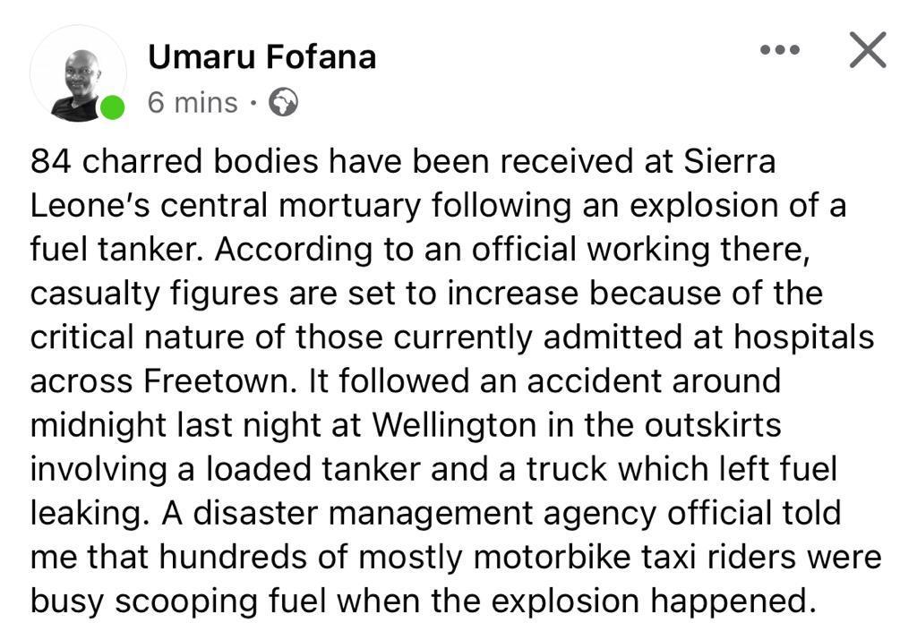 Umaru fofana tweet oil tanker explosion