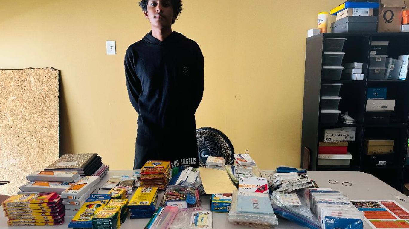 Srihan was inspired to collect school supplies by seeing children in need