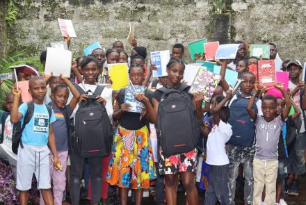 Freetown Students with the new school supplies they received