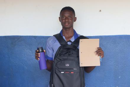 Steven with his new school supplies